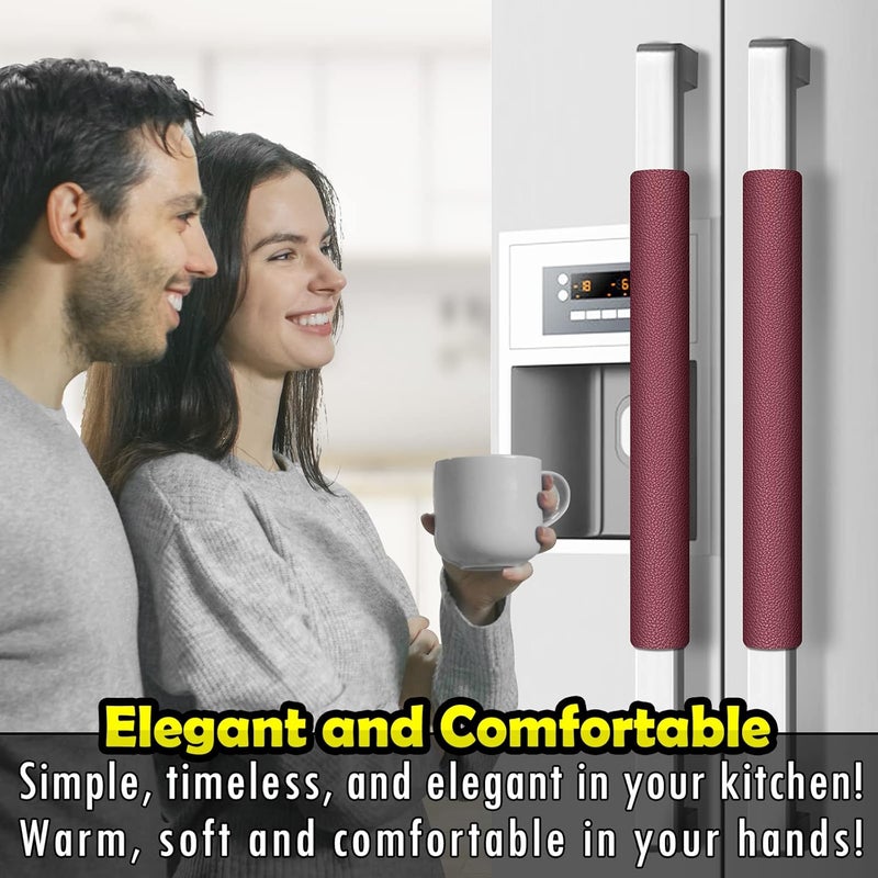 Royleath Refrigerator Handle Covers, Set of 6, Leather Kitchen Appliance Handle Covers, Keep Your Fridge Microwave Oven Stove or Dishwasher Clean, Stains Dirty Oils, Timesaver, Kitchen Decor(Burgundy) - Image 4